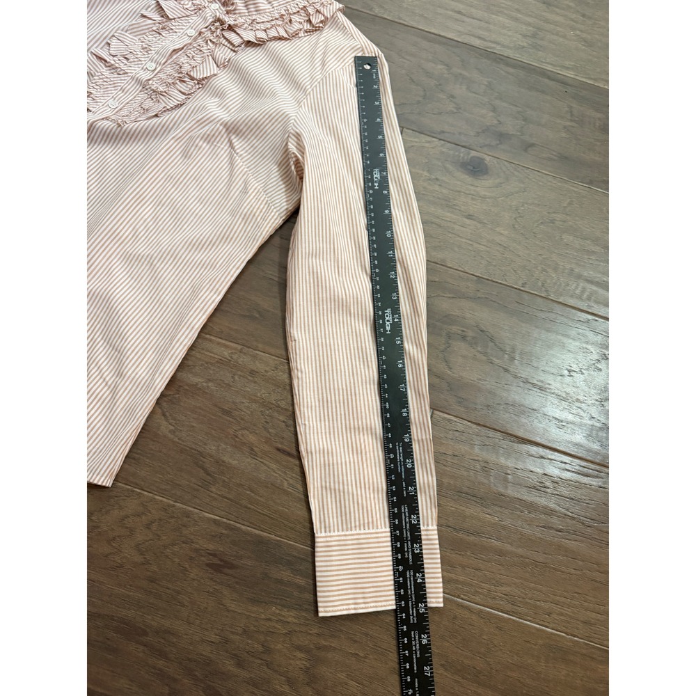 J.Crew Womens Tan White Striped Ruffle Tuxedo Bib Cotton Blouse Shirt‎ Size 12 - Picture 5 of 5